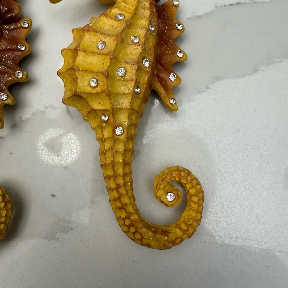 Pottery Barn Seahorse Ornament Set Rhinestone Coastal Beach Decor New
